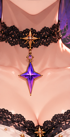 LYRIA's violet pendant and black choker.