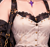 Cream top and dark lace in LYRIA's official starter outfit.